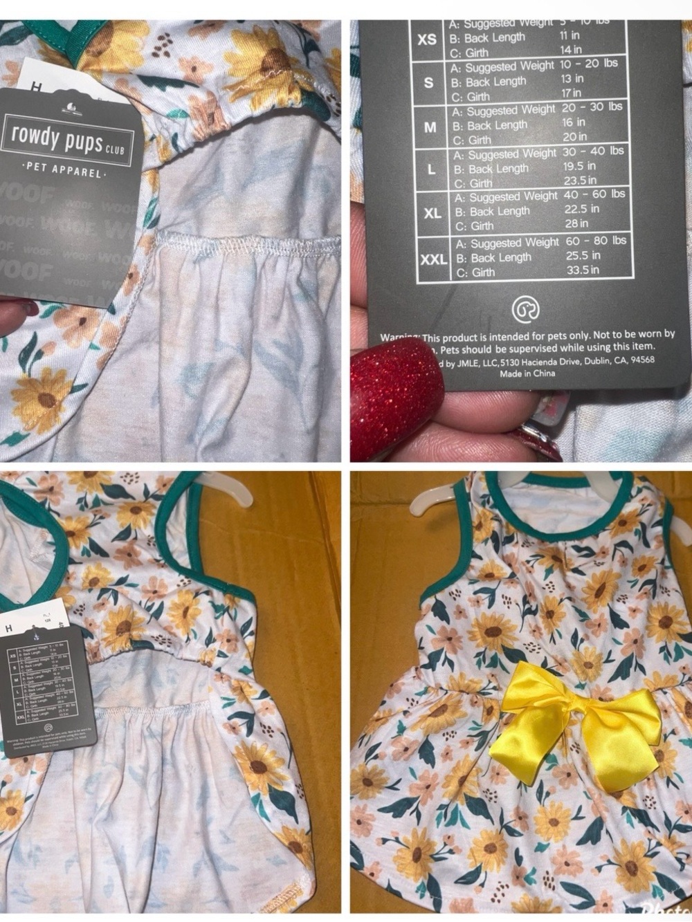 Dog Dress Size Small Rowdy Pups Floral Sunflower Pet Dress in Yellow & Green